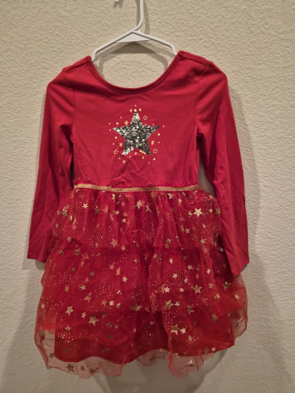 Cat & Jack Red Star Sequin Tulle Dress Sz 8
